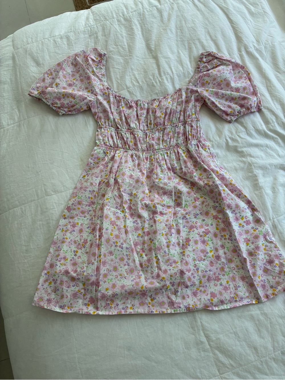 Elodie Pink Floral Puff-Sleeve Casual Dress